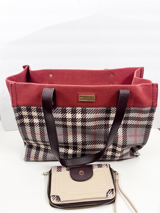 Spartina 449 Handbags - SPARTINA 449 Plaid Natural Linen Genuine Leather Interior Exterior Bag W/ Wallet